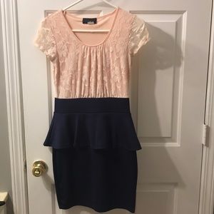 Pink and navy blue mini dress